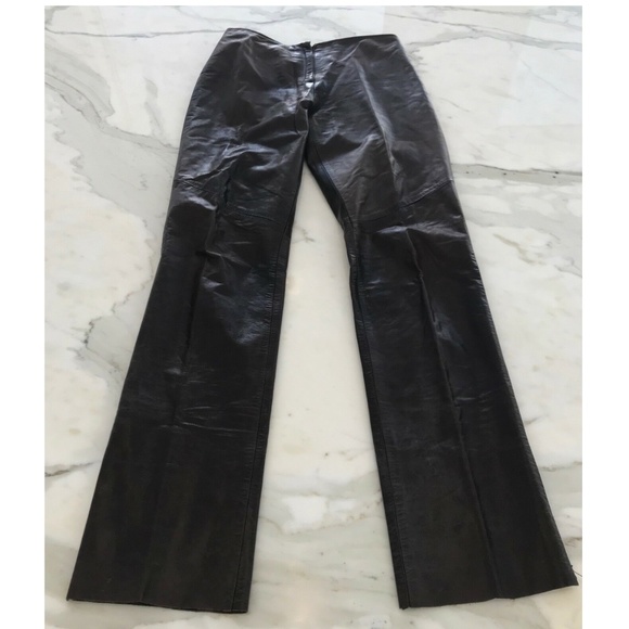 VAUNT BROWN LEATHER ITALIAN BOOTCUT PANTS SIZE US 4 - Picture 1 of 16